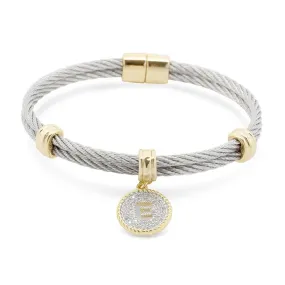 Stainless Steel Two Tone Wire Bangle CZ -E