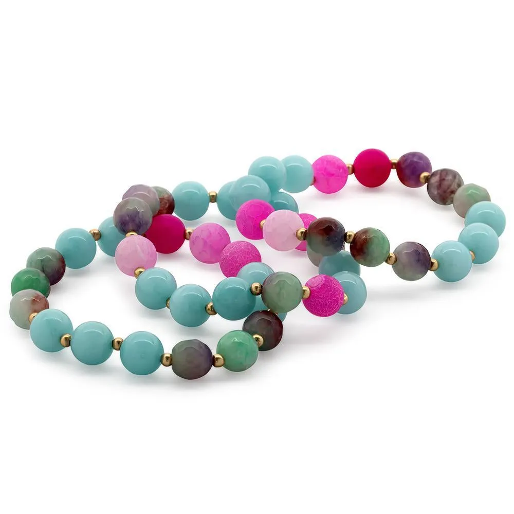 Stretch Bracelet Beaded Mint Pink