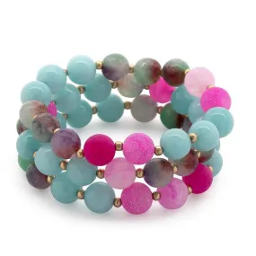 Stretch Bracelet Beaded Mint Pink