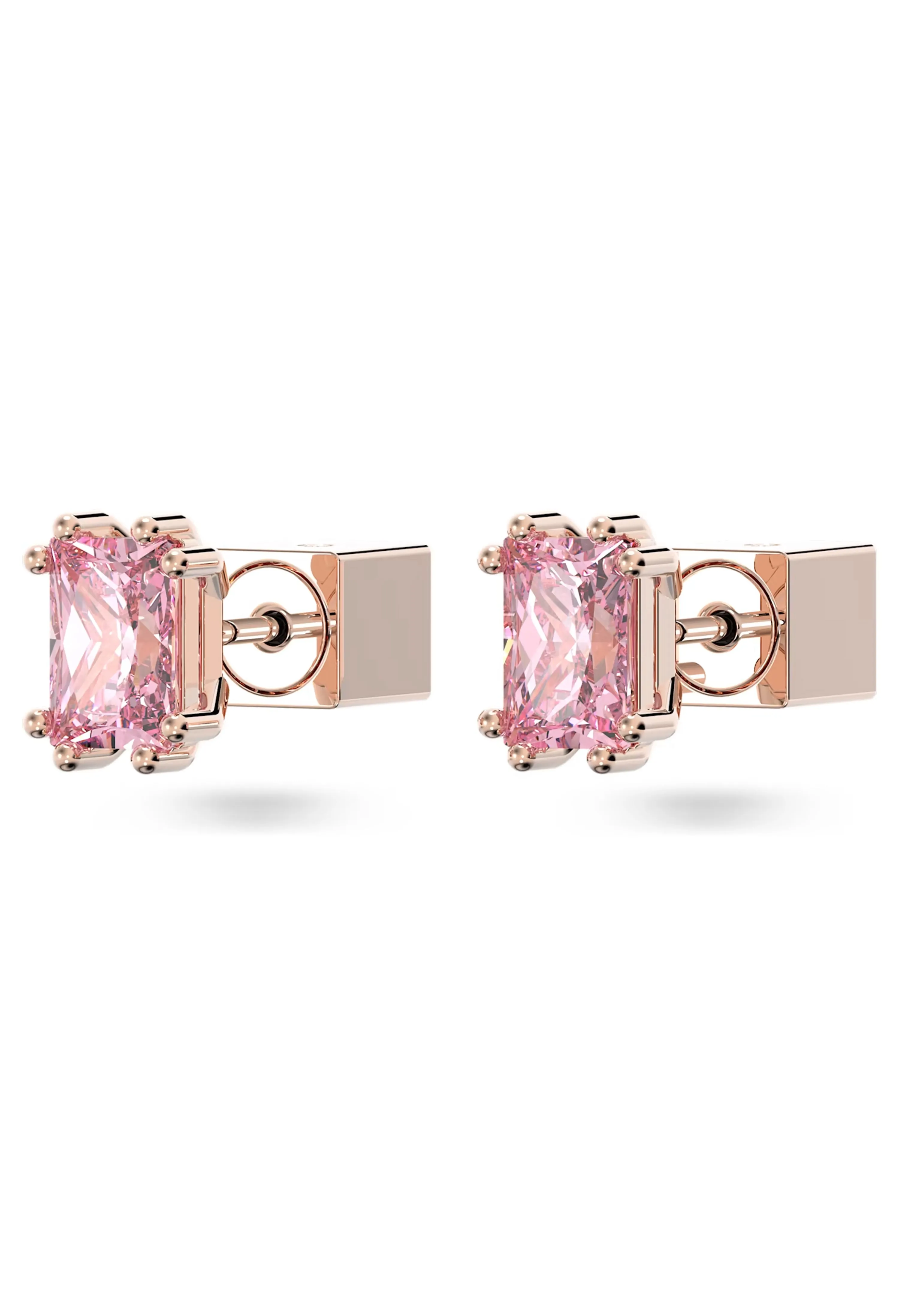 Swarovski Stilla Pink Cushion Cut Stud Earrings Rose Gold Plated