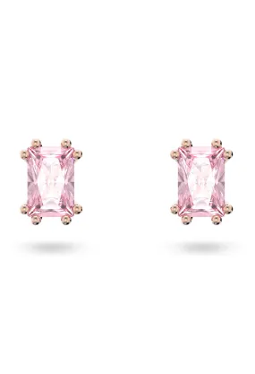 Swarovski Stilla Pink Cushion Cut Stud Earrings Rose Gold Plated