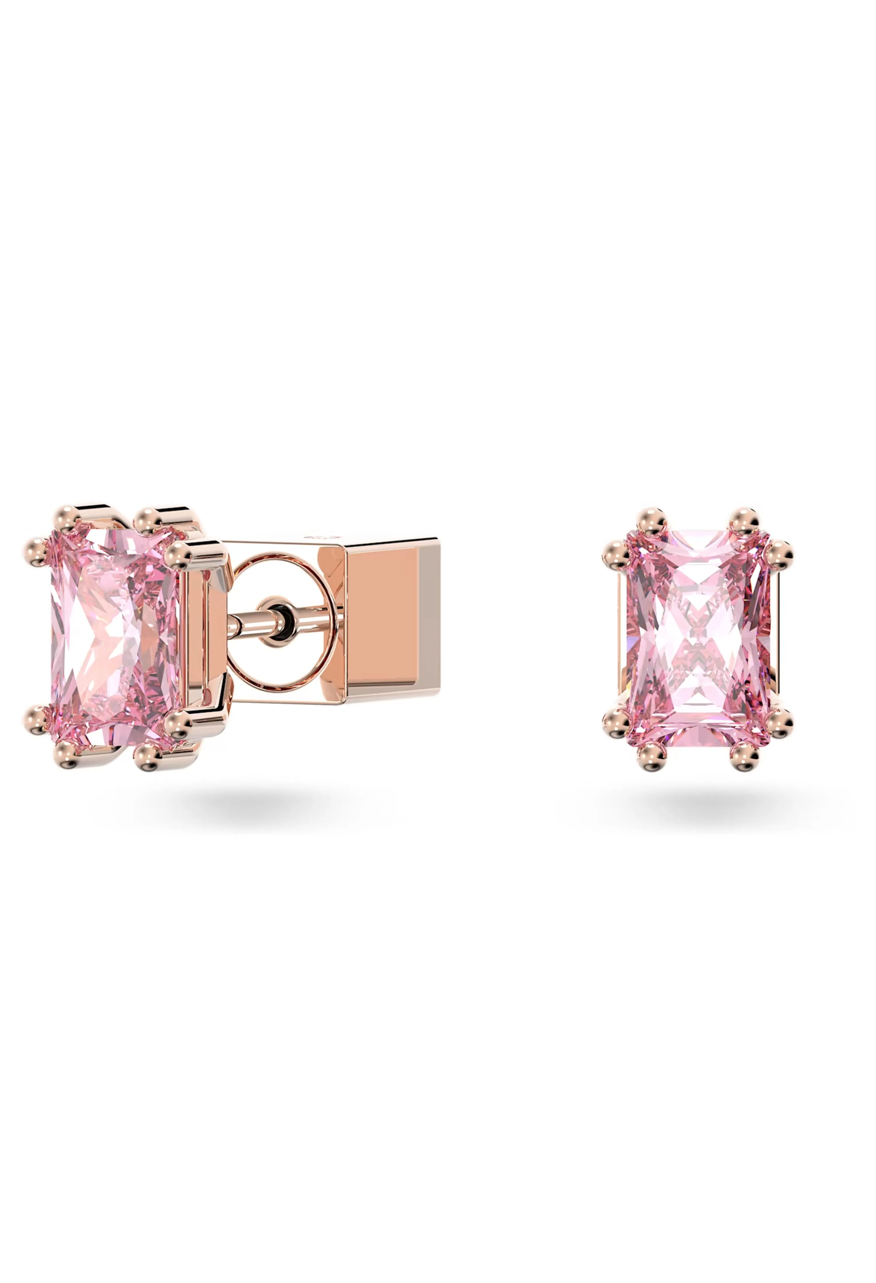 Swarovski Stilla Pink Cushion Cut Stud Earrings Rose Gold Plated