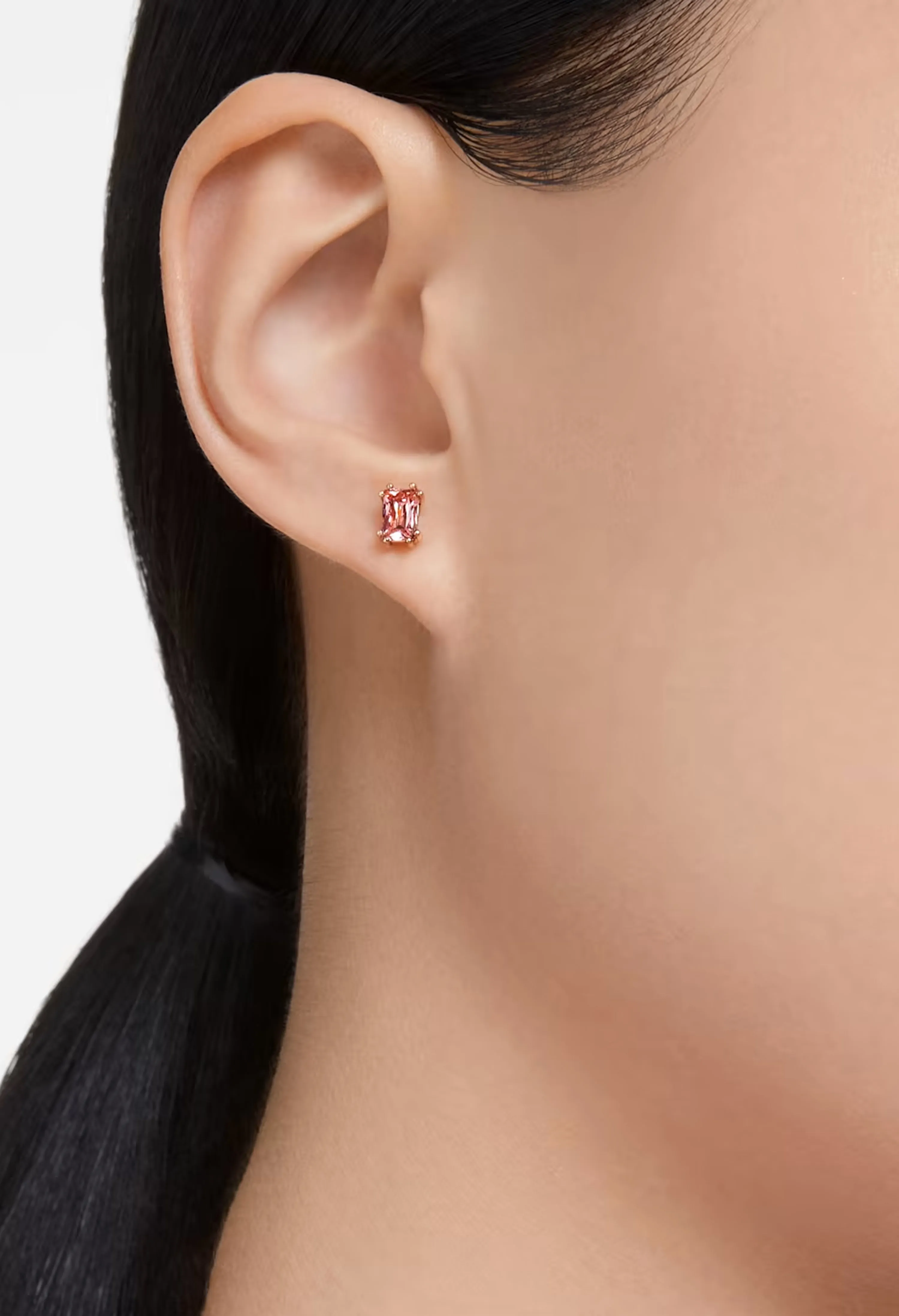 Swarovski Stilla Pink Cushion Cut Stud Earrings Rose Gold Plated