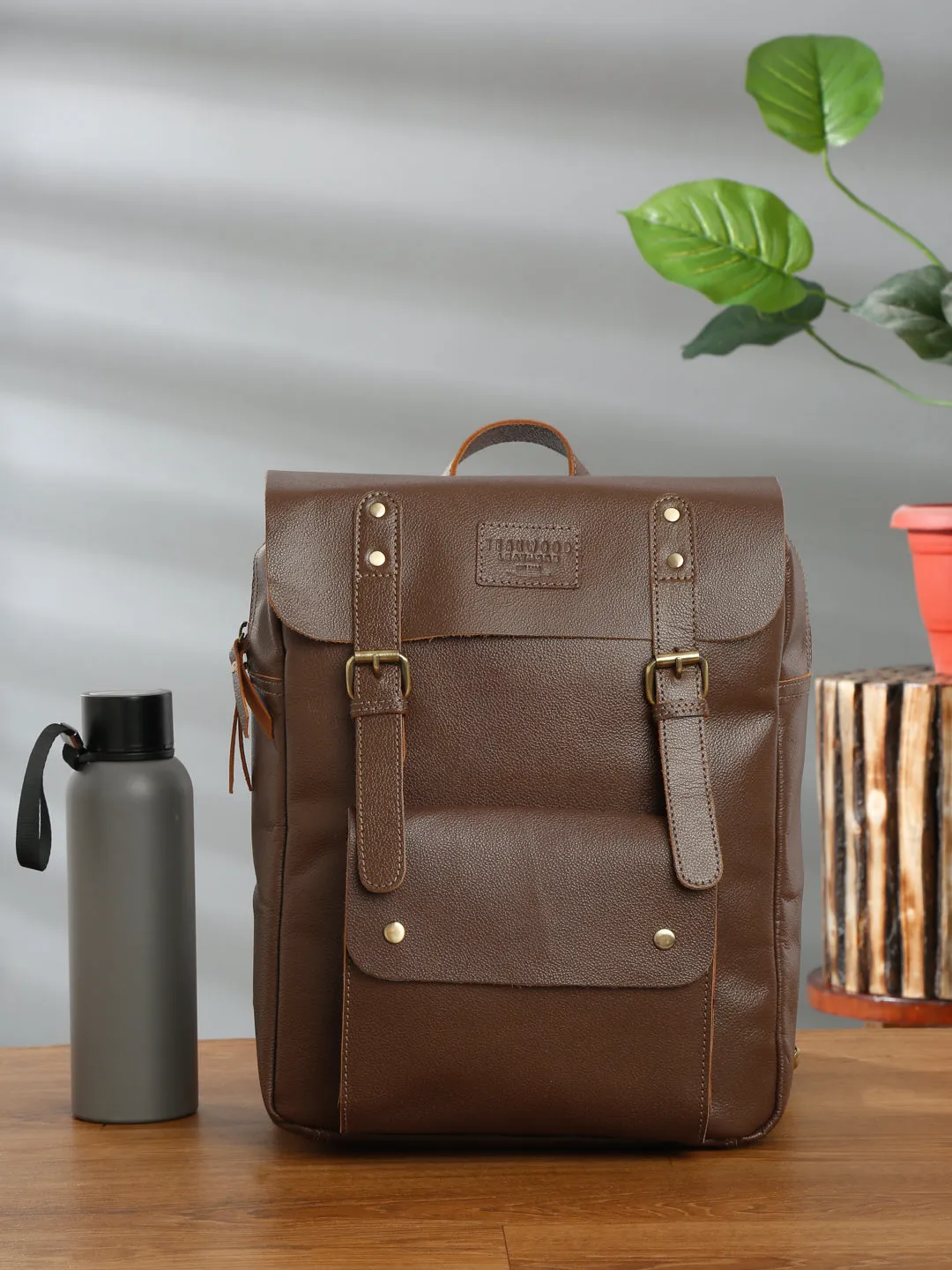 Teakwood Leather Unisex Brown Leather Backpack - Clearance sale