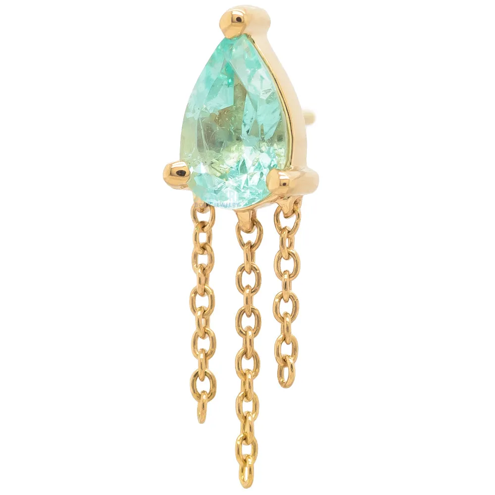 threadless: Veronika Pear End with Chains in Gold with Faceted Green Beryl