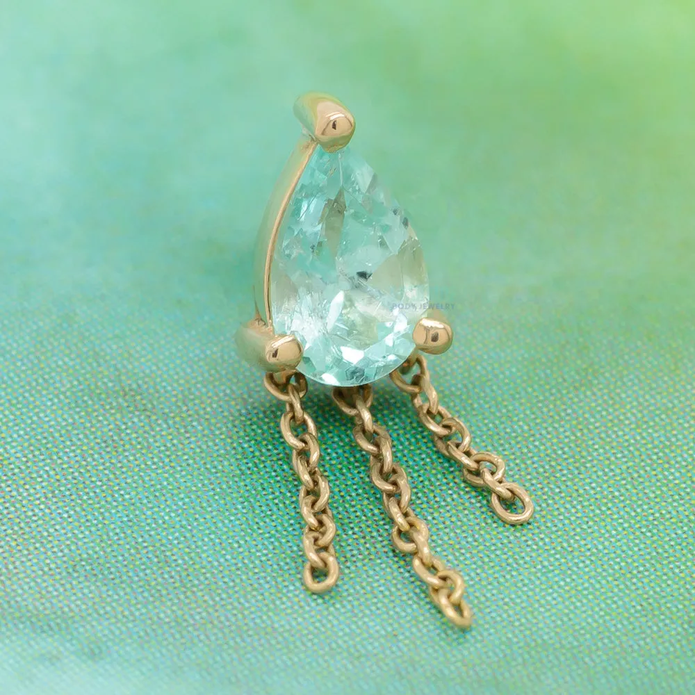 threadless: Veronika Pear End with Chains in Gold with Faceted Green Beryl