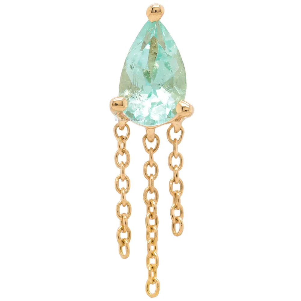 threadless: Veronika Pear End with Chains in Gold with Faceted Green Beryl