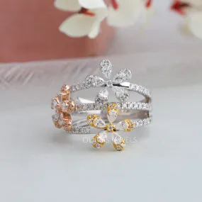 Three Flower Diamond Bridal Ring Gold