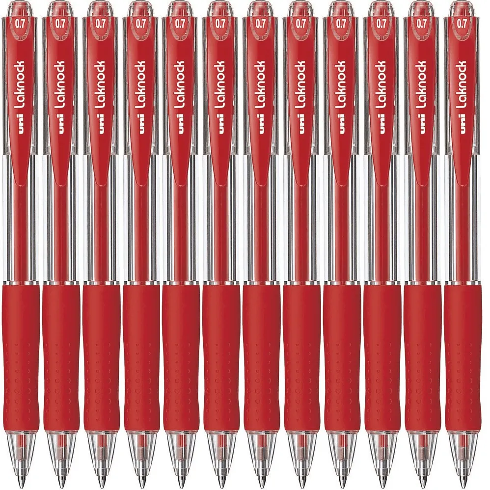 Uni-Ball SN-100 Laknock Retractable Ballpoint Pen Fine 0.7mm Red Box 12