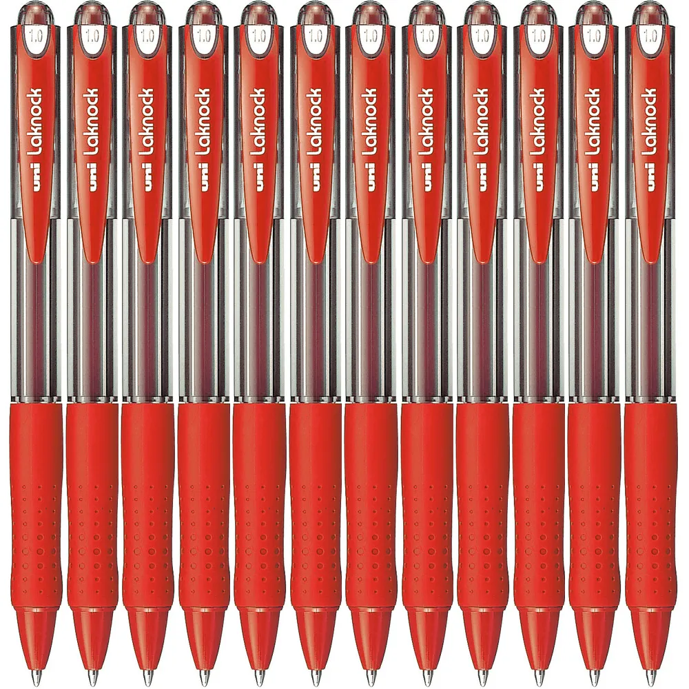 Uni-Ball SN-100 Laknock Retractable Ballpoint Pen Medium 1.0mm Red Box 12