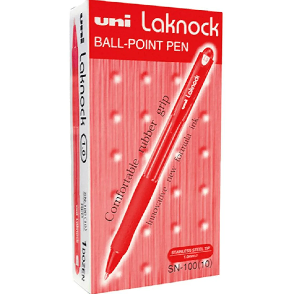 Uni-Ball SN-100 Laknock Retractable Ballpoint Pen Medium 1.0mm Red Box 12