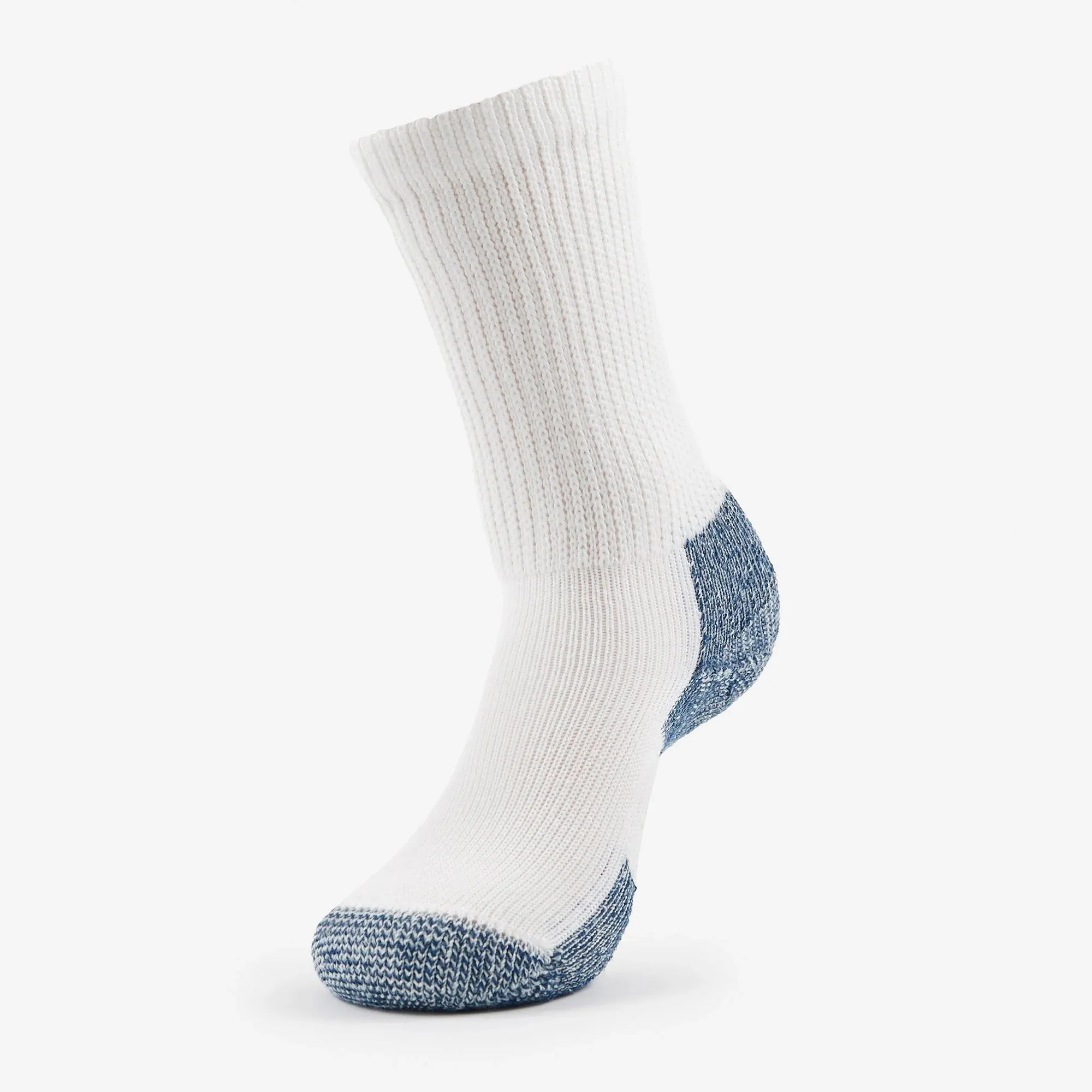  Unisex Maximum Padding Running Crew Sock in White and Navy  