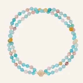 Victoire Amazonite, Kunzite, and Aquamarine 8mm Double Strand Necklace