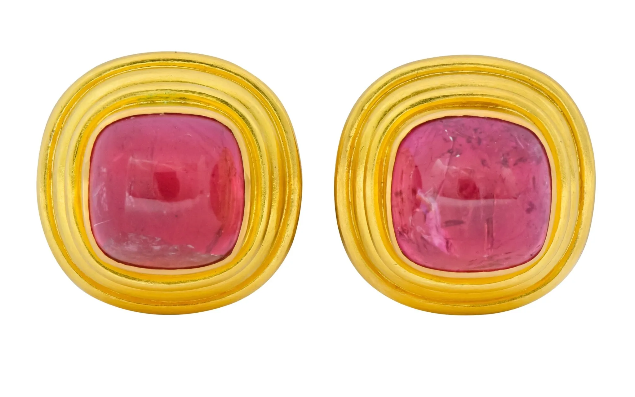 Vintage 1980's Elizabeth Locke Pink Tourmaline 19 Karat Gold Ear-Clip Earrings