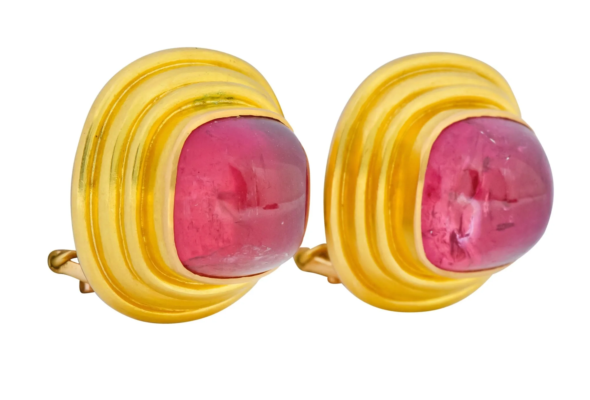 Vintage 1980's Elizabeth Locke Pink Tourmaline 19 Karat Gold Ear-Clip Earrings