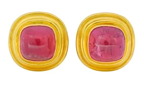 Vintage 1980's Elizabeth Locke Pink Tourmaline 19 Karat Gold Ear-Clip Earrings