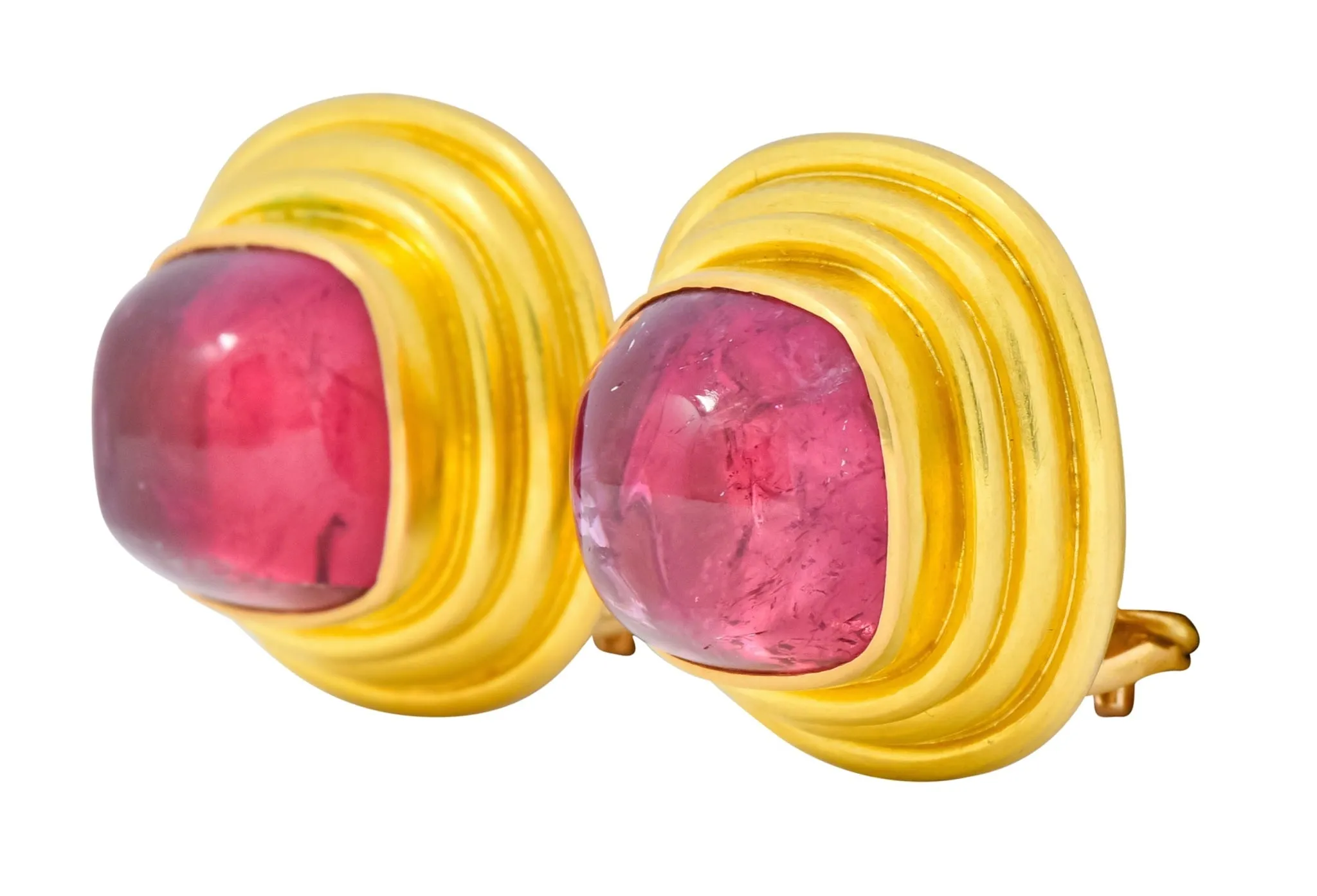 Vintage 1980's Elizabeth Locke Pink Tourmaline 19 Karat Gold Ear-Clip Earrings