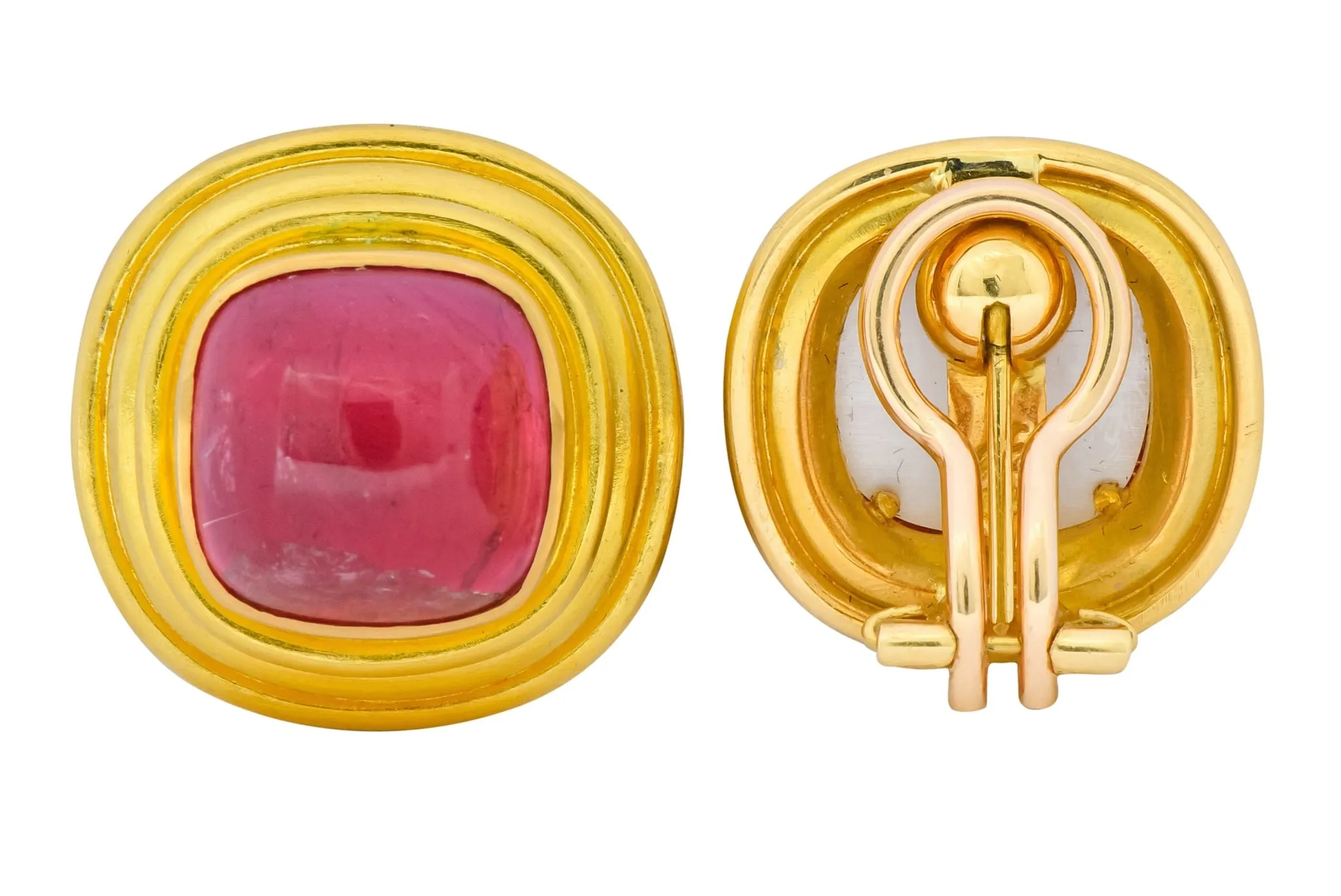 Vintage 1980's Elizabeth Locke Pink Tourmaline 19 Karat Gold Ear-Clip Earrings