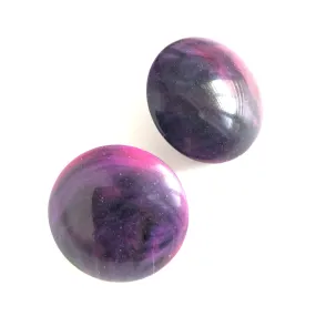 Violet & Navy Marbled Retro Saucer Button Stud Earrings