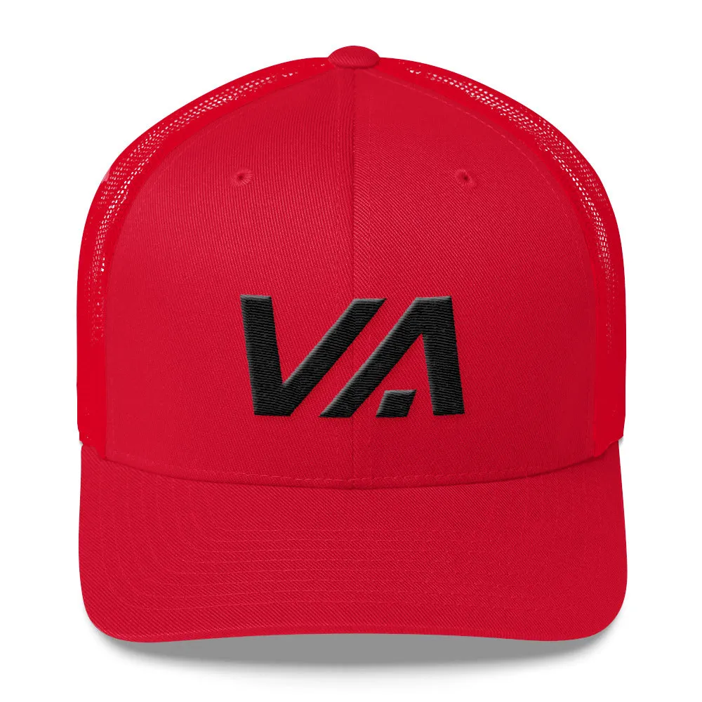 Virginia - Mesh Back Trucker Cap - Black Embroidery - VA - Many Hat Color Options Available