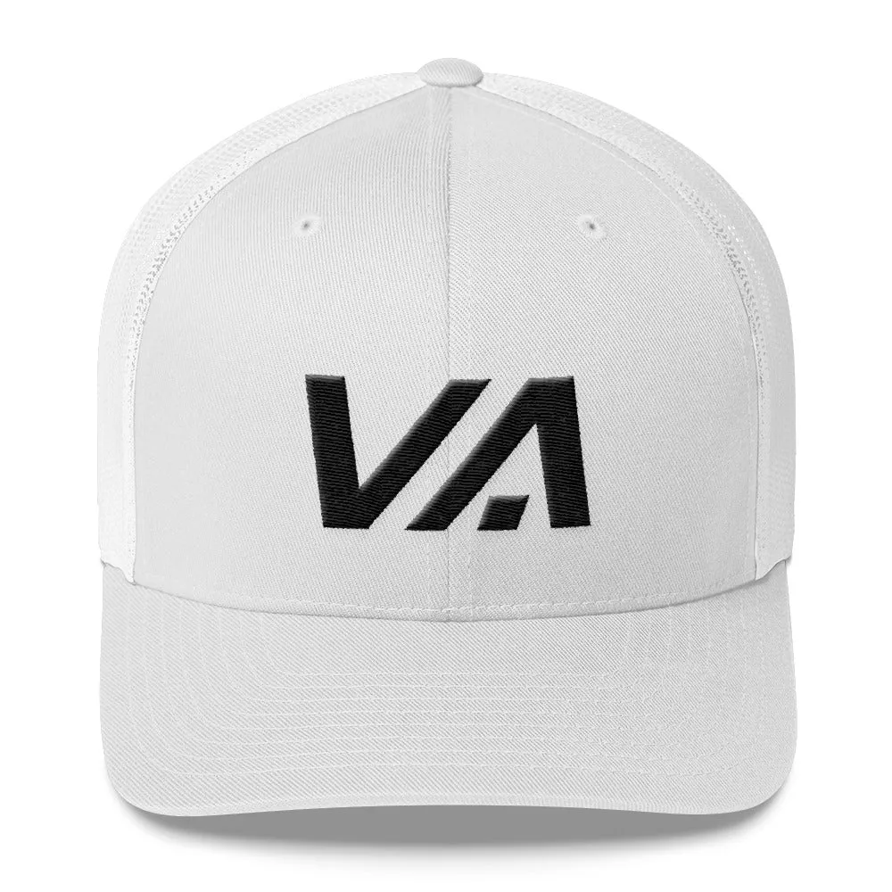 Virginia - Mesh Back Trucker Cap - Black Embroidery - VA - Many Hat Color Options Available