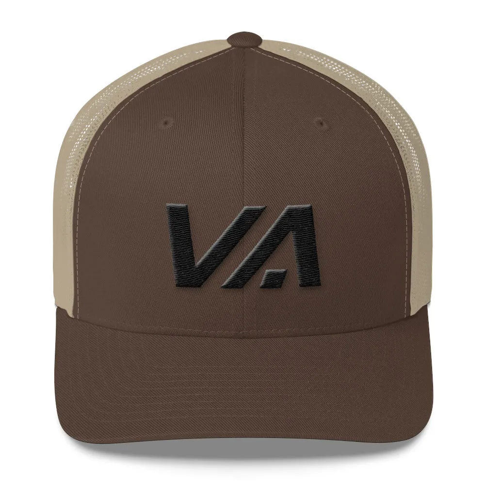 Virginia - Mesh Back Trucker Cap - Black Embroidery - VA - Many Hat Color Options Available