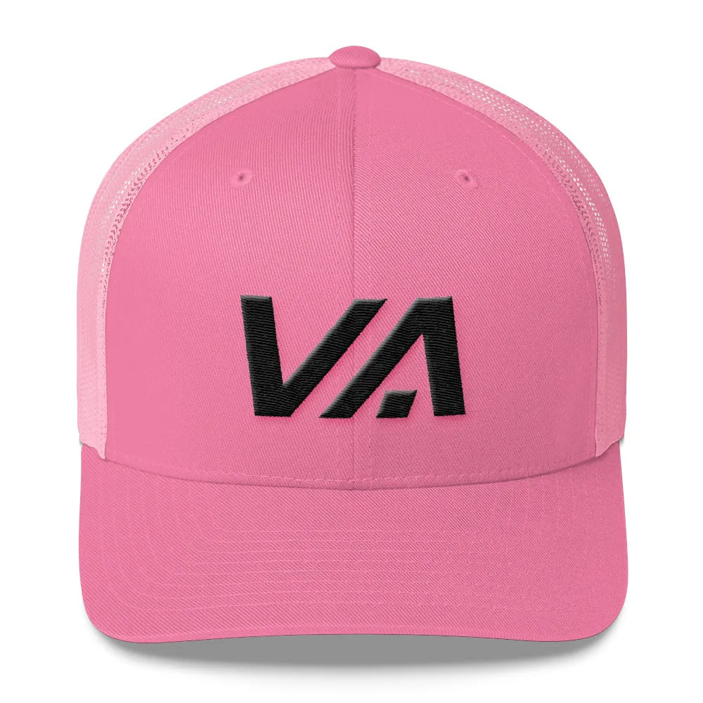 Virginia - Mesh Back Trucker Cap - Black Embroidery - VA - Many Hat Color Options Available