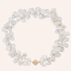 White Freshwater Keshi Pearl 10-14mm Double Strand Necklace