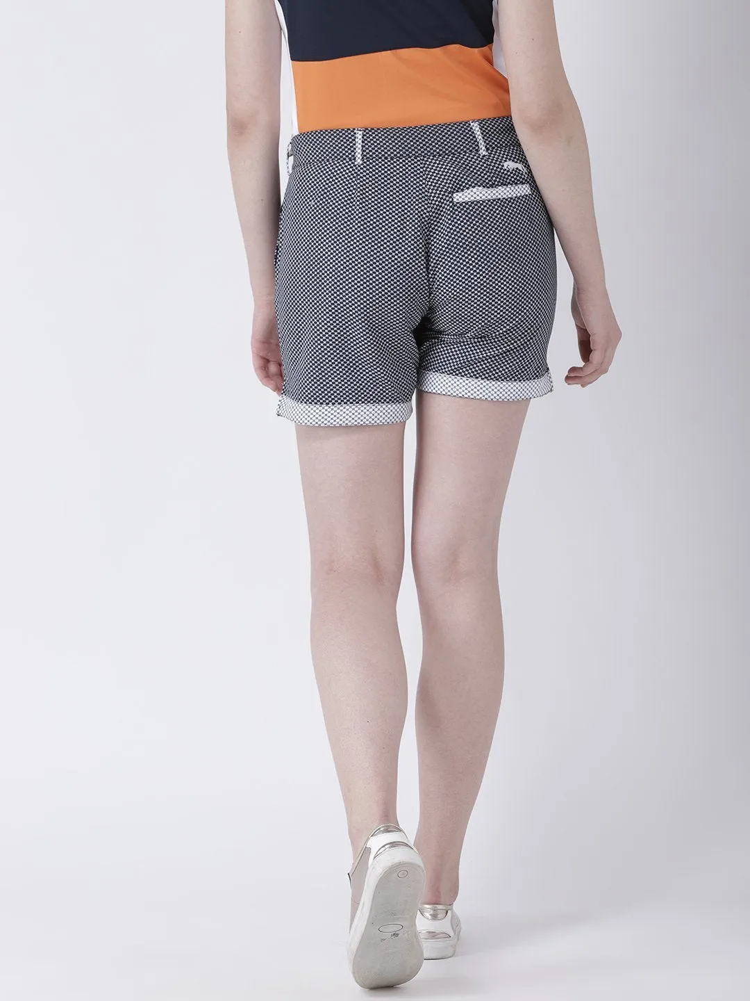 Women Navy Blue Solid Slim Fit Shorts