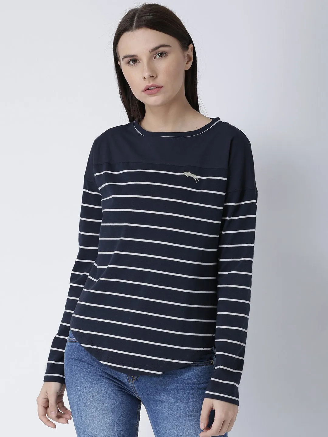 Women Round Neck Navy Blue T-shirt