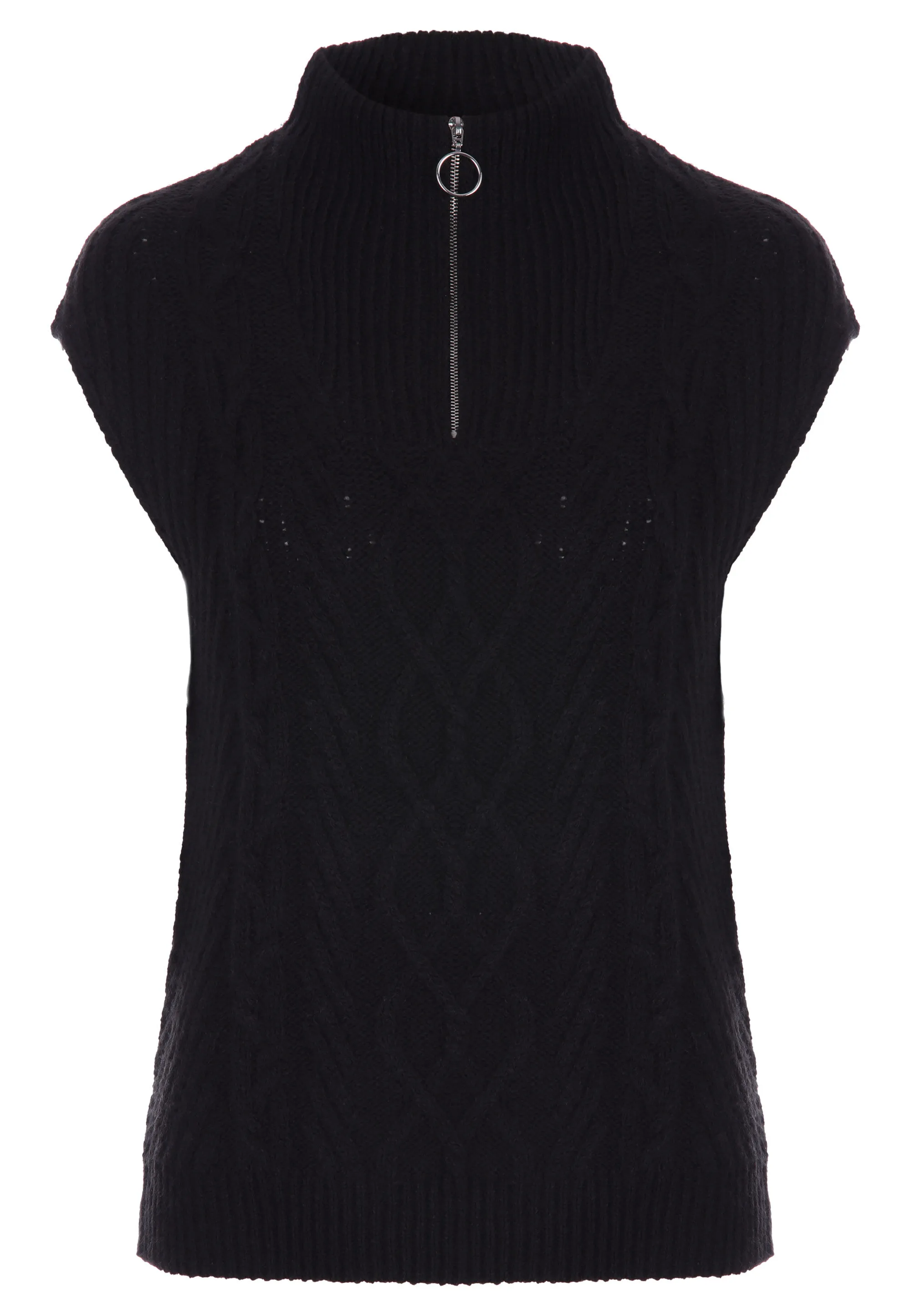 Womens Black Cable Knit Sleeveless Tank Jumper