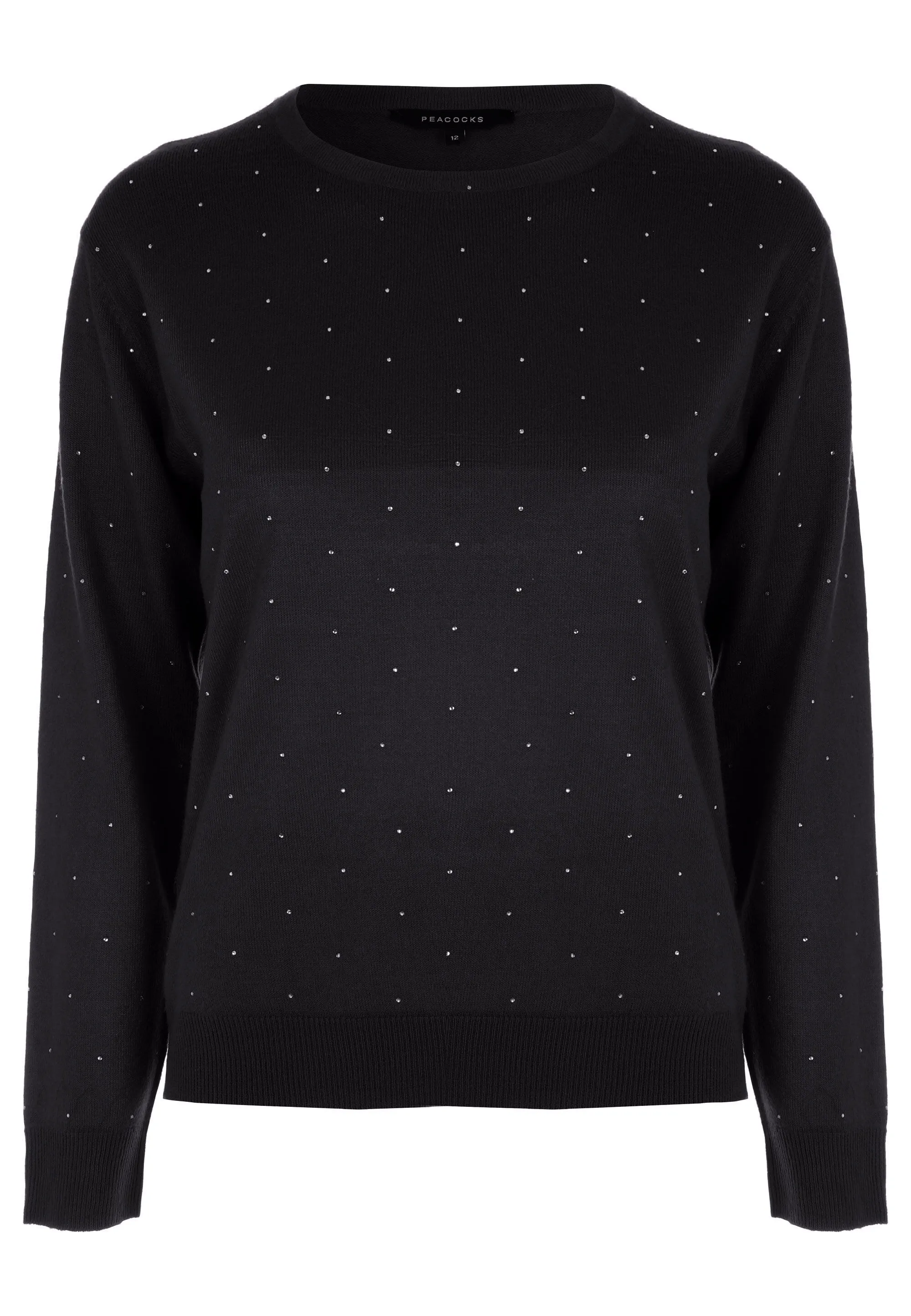 Womens Black Diamante Crew Neck Jumper