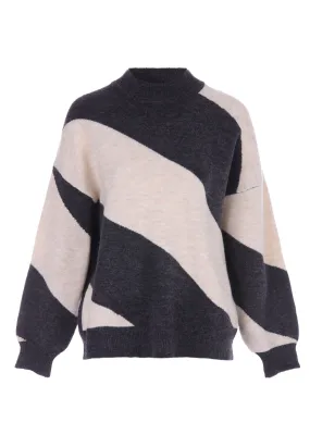 Womens Grey Diagonal Stripe Colour Block Jumper