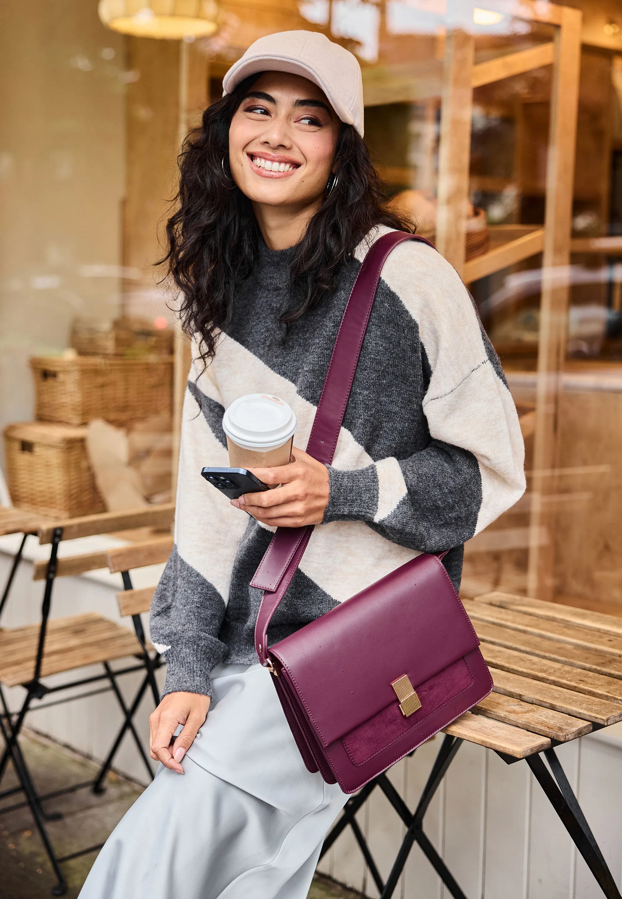 Womens Grey Diagonal Stripe Colour Block Jumper