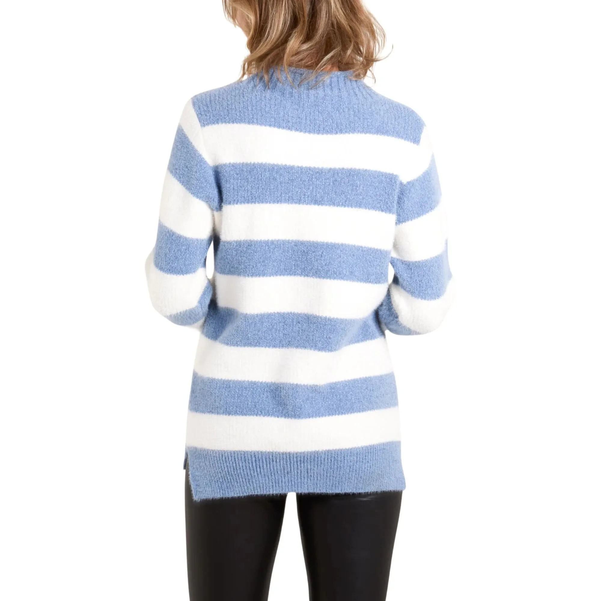 Womens Turtle Neck Striped Soft Knit Jumper