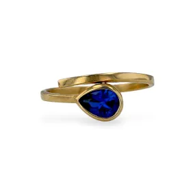 Yellow gold 10k blue drop ring