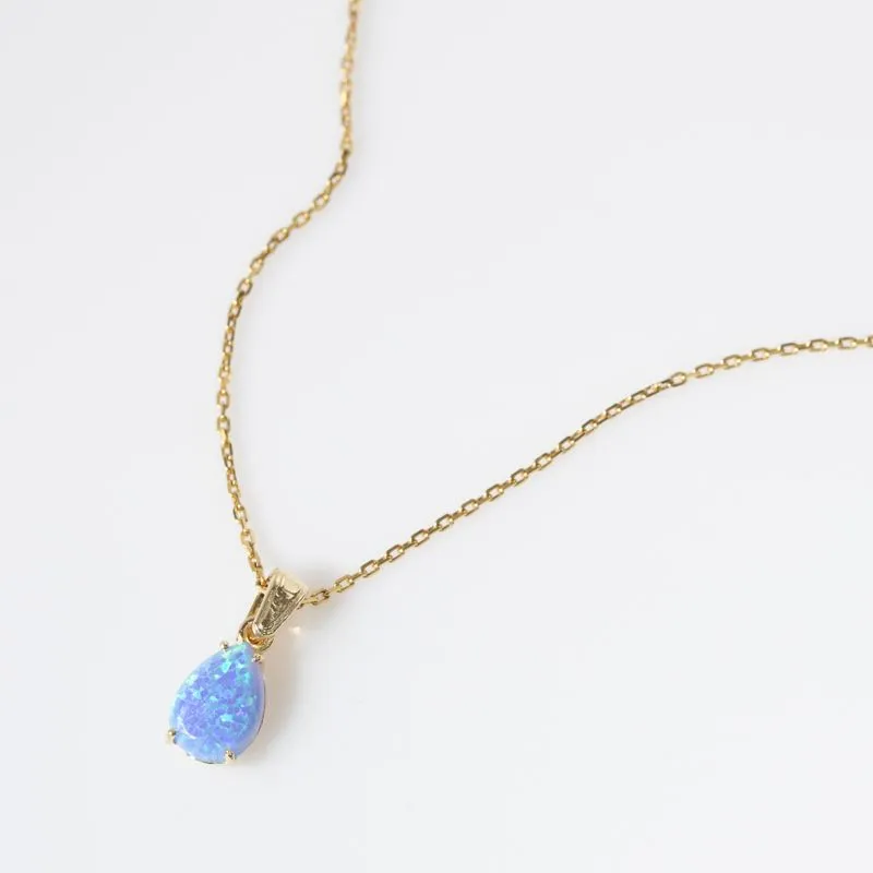 Yellow Gold Plated  Teardrop Blue Opal 7X10mm Pendant