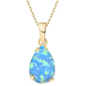 Yellow Gold Plated  Teardrop Blue Opal 7X10mm Pendant